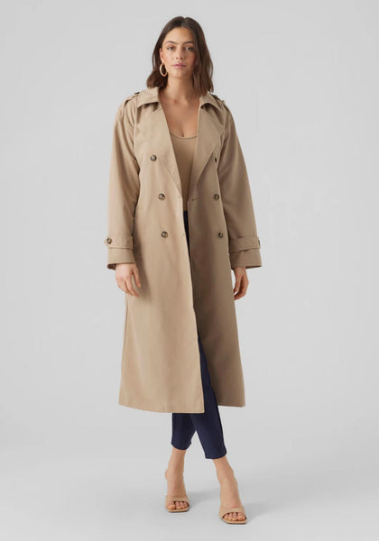 Vero Moda Chloe Long Trench Coat, Silver Mink McElhinneys