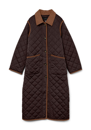 Vero Moda Emily Quilted Long Coat, Brown