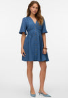 Vero Moda Melaney Button Short Dress, Dark Blue Denim