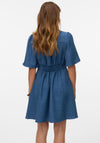 Vero Moda Melaney Button Short Dress, Dark Blue Denim