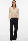 Vero Moda Emilie Sheer Lace V Neck Top, Cream