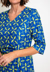 Via Veneto Printed Ruched Midi Dress, Royal Blue & Lime