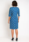 Via Veneto Printed Ruched Midi Dress, Royal Blue & Lime
