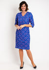 Via Veneto Printed Ruched Midi Dress, Royal Blue & Pink
