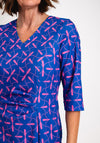 Via Veneto Printed Ruched Midi Dress, Royal Blue & Pink