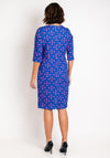 Via Veneto Printed Ruched Midi Dress, Royal Blue & Pink