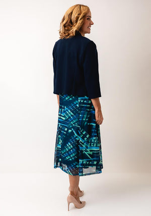 Via Veneto Green Abstract A-Line Dress & Bolero Set, Green