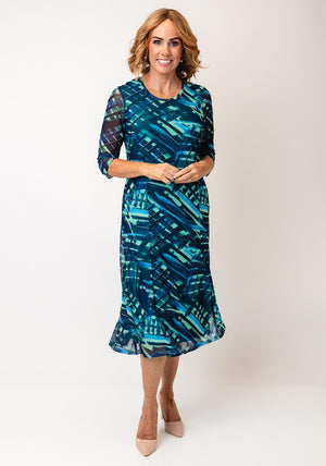 Via Veneto Green Abstract A-Line Dress & Bolero Set, Green