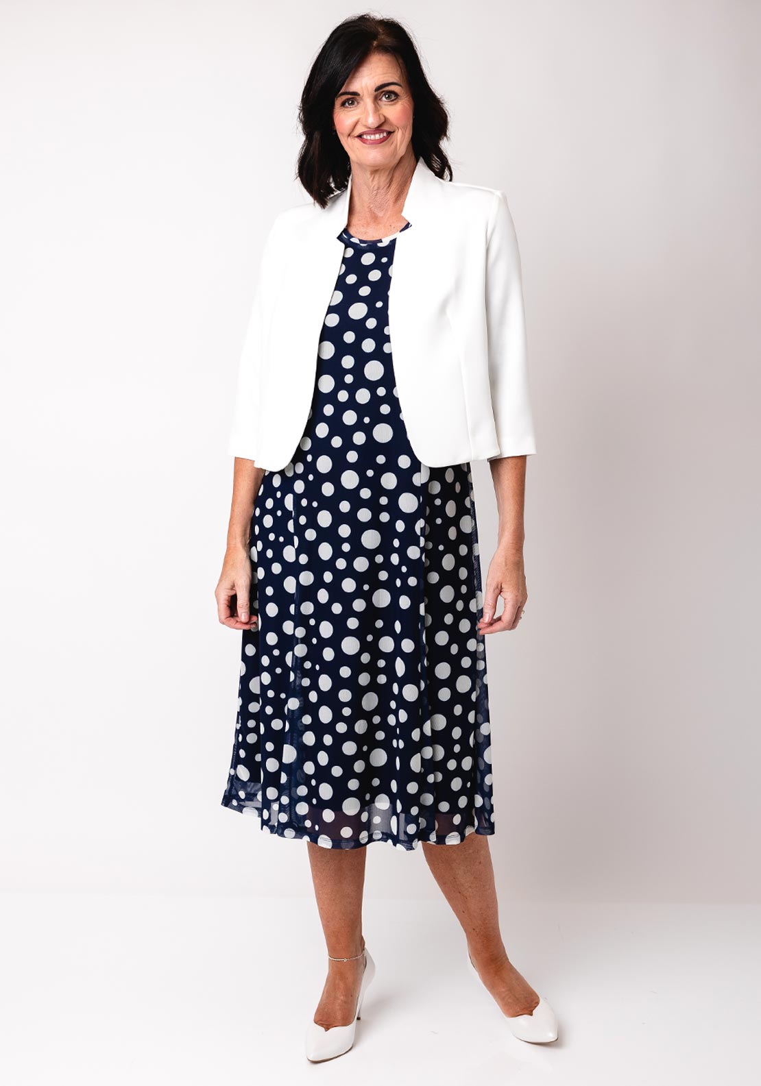 Navy Blue Polka Polka Dot Dress With Blazer Via Veneto Polka Dot