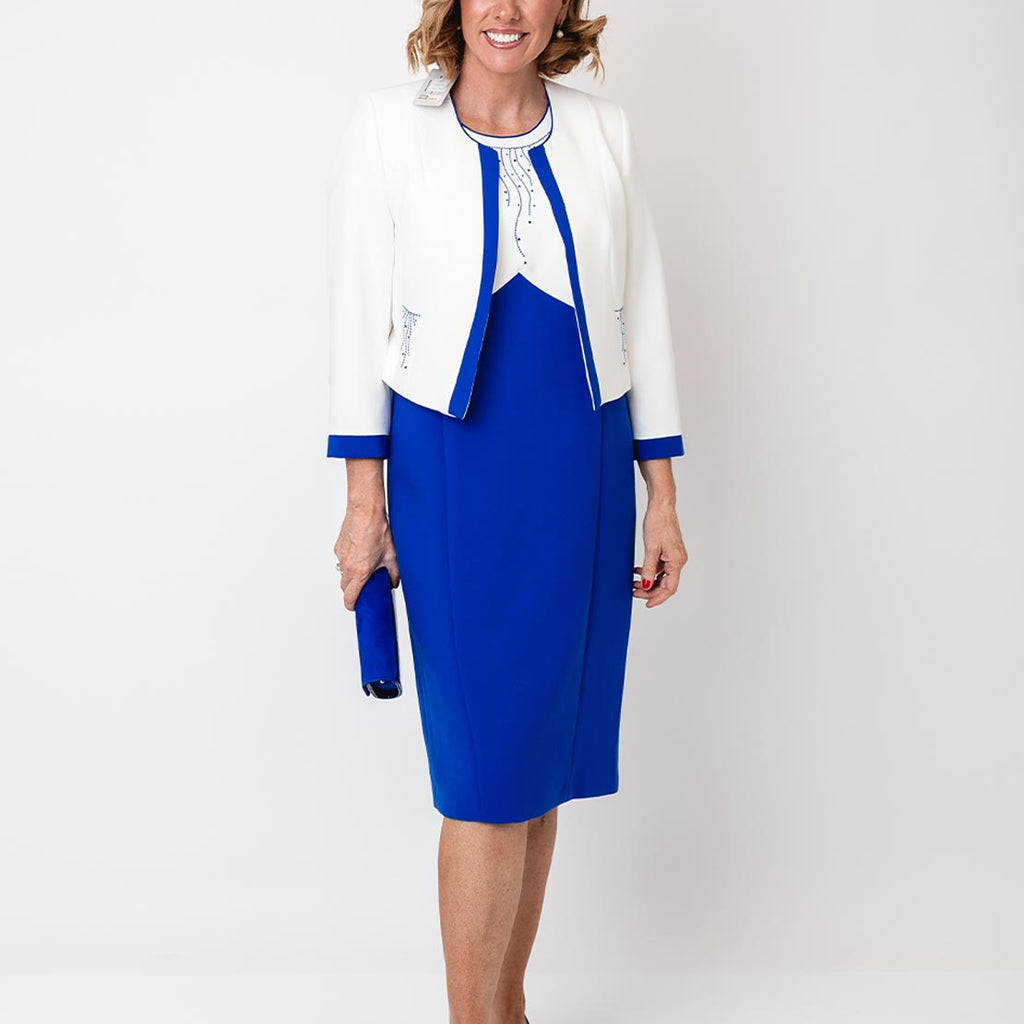 Via Veneto Mila Pencil Dress and Jacket, Royal Blue & White