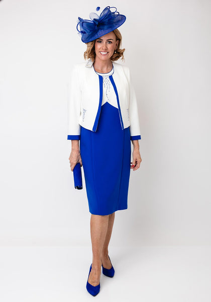 Via Veneto Mila Pencil Dress and Jacket, Royal Blue & White - McElhinneys