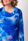 Via Veneto Marble Print Cowl Neck Top, Blue Multi