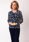 Via Veneto Polka Dot Cowl Neck Top, Blue Multi