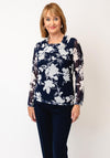 Via Veneto Sheer Sleeve Floral Blouse, Navy