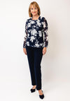 Via Veneto Sheer Sleeve Floral Blouse, Navy
