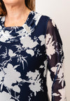 Via Veneto Sheer Sleeve Floral Blouse, Navy