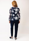 Via Veneto Sheer Sleeve Floral Blouse, Navy