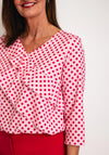 Via Veneto V-Neck Spotty Frilled Blouse, Crimson