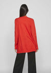Vila Ril Long Open Knit Cardigan, Poppy Red