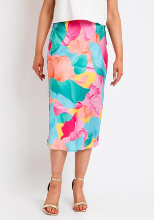 Vila Dinna Satin Printed Midi Skirt, Tigerlily