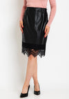 Vila Lace Trim Coated Knee Length Skirt, Black