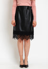 Vila Lace Trim Coated Knee Length Skirt, Black