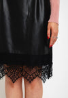 Vila Lace Trim Coated Knee Length Skirt, Black