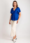 Vila Ellette V-Neck Satin Top, Mazarine Blue