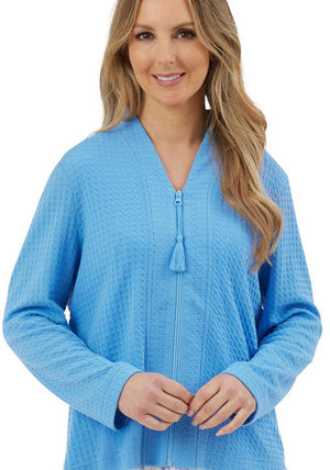 Marlon Waffle Long Sleeve Bed Jacket, Blue