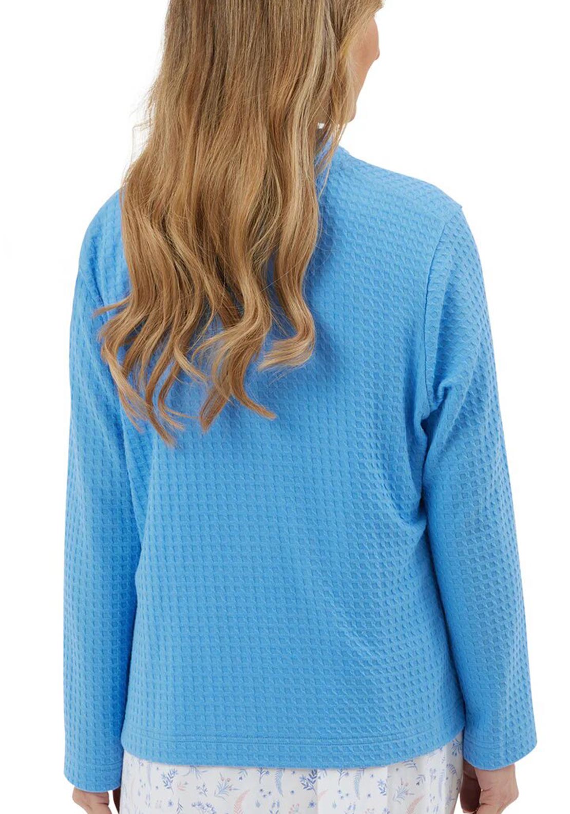 Marlon Waffle Long Sleeve Bed Jacket, Blue