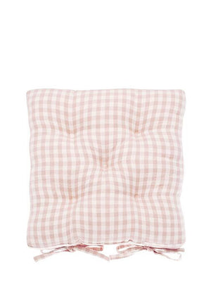 Walton & Co County Gingham Seat Pad with Ties, Plaster Pink