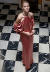 Maisonel Satin Embellished Halter Neck Long Dress, Rose Pink