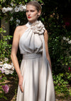 Maisonel High Neck Corsage Long Dress, Oyster Beige