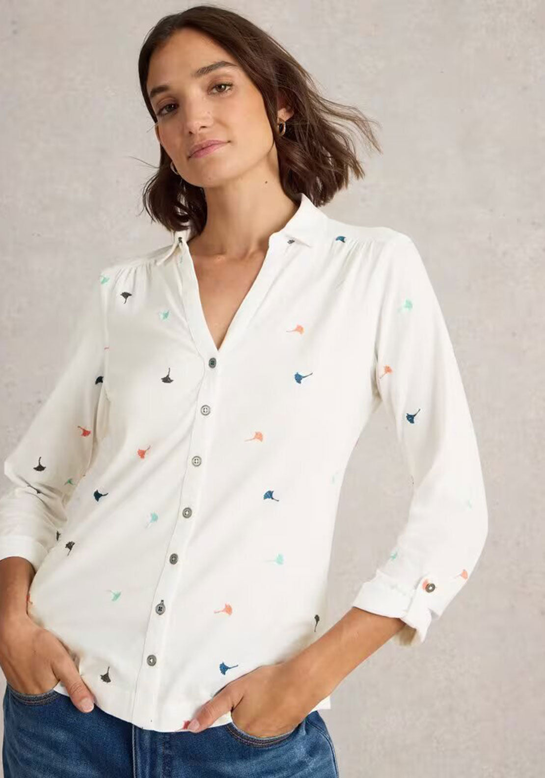 White Stuff Annie Embroidered Shirt, White