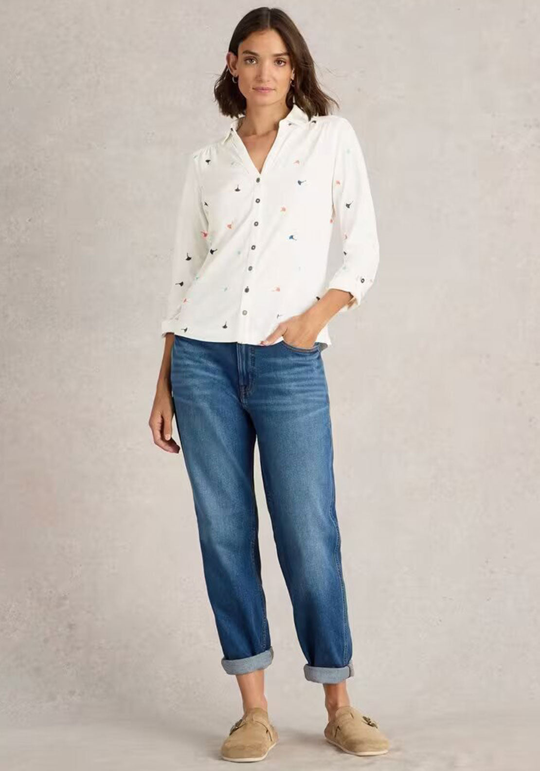 White Stuff Annie Embroidered Shirt, White