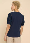 White Stuff Bella Broderie Mix Top, French Navy