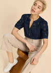 White Stuff Bella Broderie Mix Top, French Navy