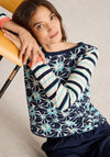 White Stuff Clara Floral Striped Top, Navy and Ivory