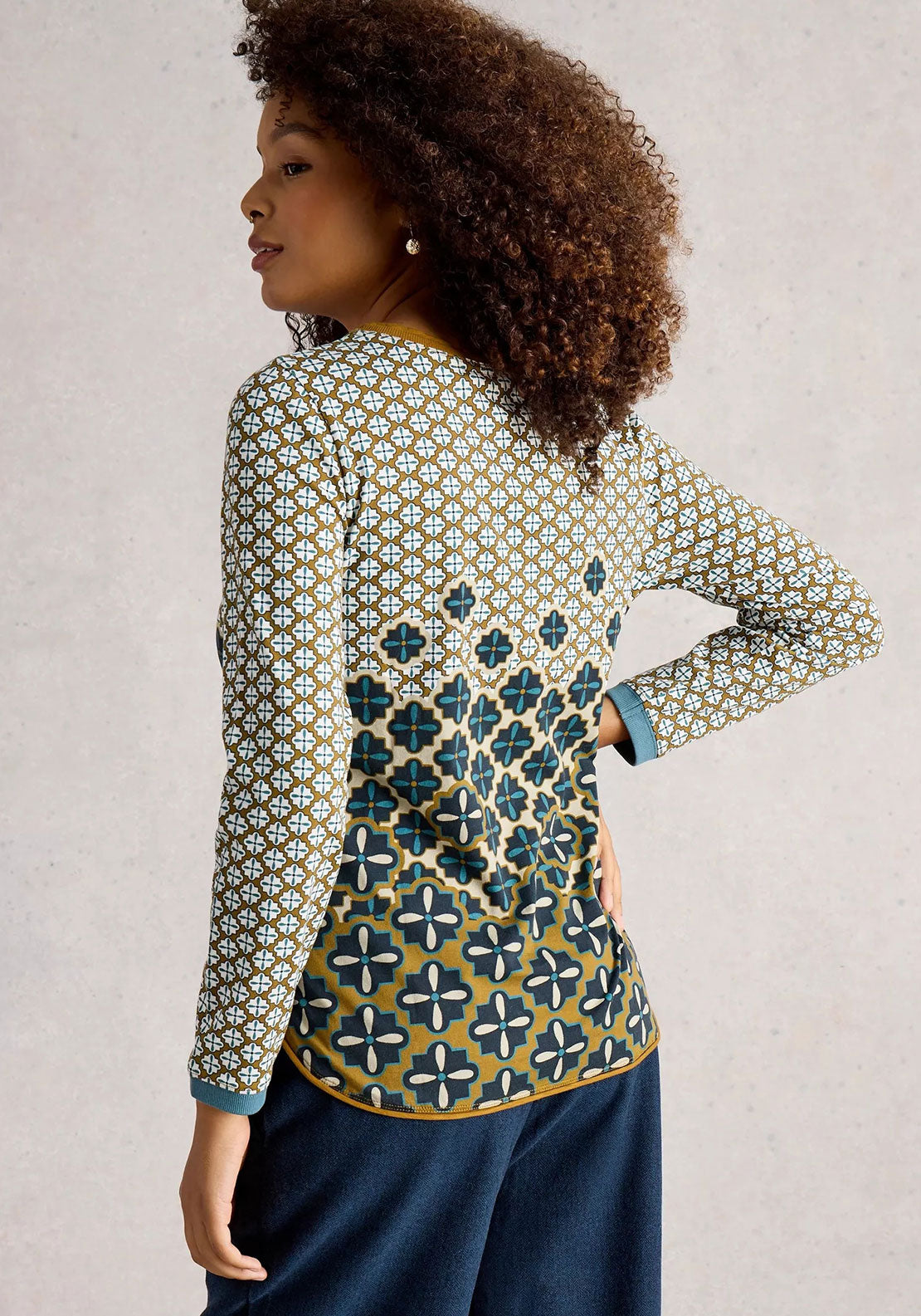 White Stuff Clara Long Sleeve Print Top, Tan