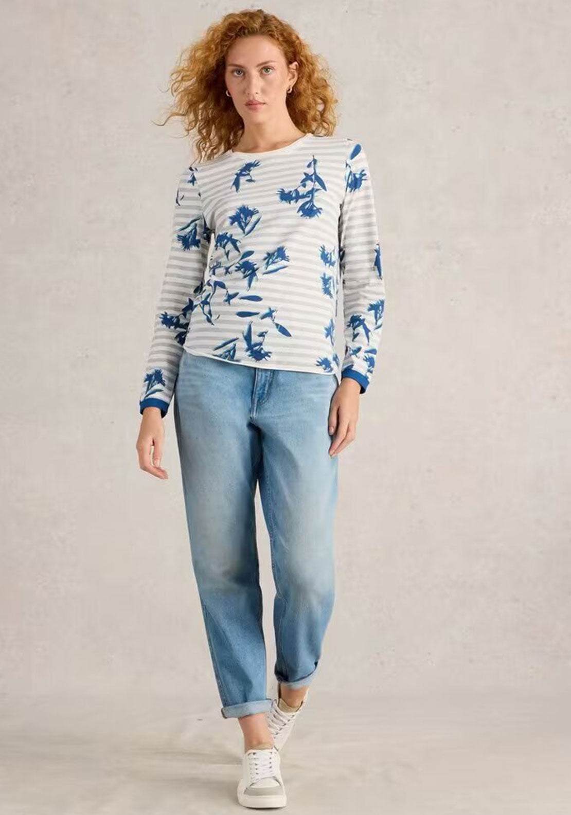 White Stuff Clara Floral Striped Top, Grey Multi