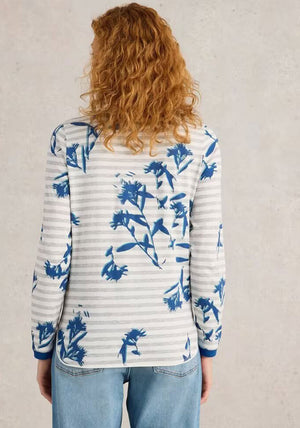White Stuff Clara Floral Striped Top, Grey Multi