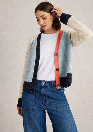 White Stuff Colour Block Knitted Cardigan, Blue Multi