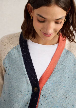White Stuff Colour Block Knitted Cardigan, Blue Multi