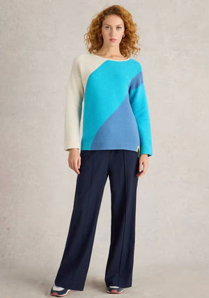 White Stuff Jana Colour Block Jumper, Blue Multi