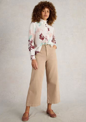 White Stuff Pauline Frill Neck Floral Top, Ivory Multi