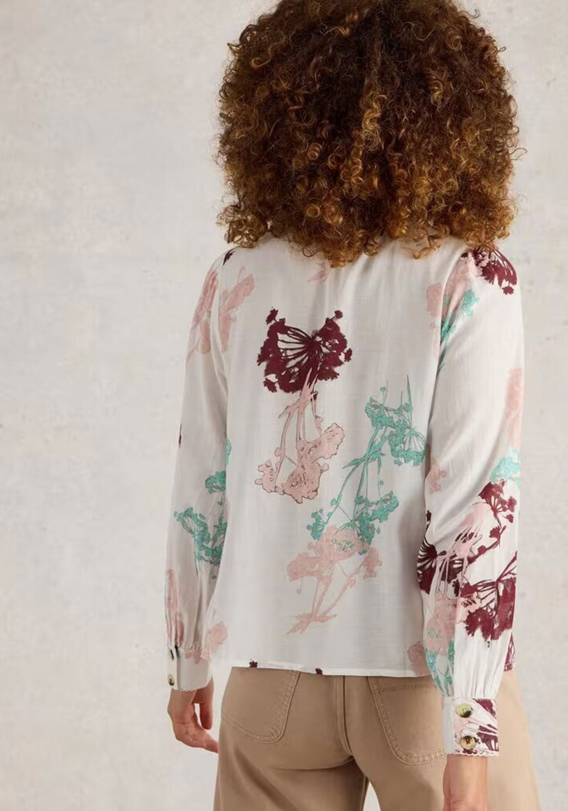 White Stuff Pauline Frill Neck Floral Top, Ivory Multi