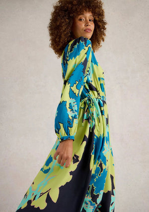 White Stuff Freya Floral Midi Dress, Green Print