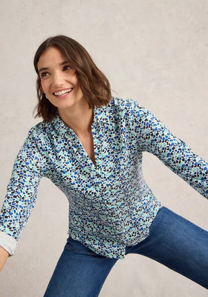 White Stuff Annie Heart Print Jersey Shirt, Blue