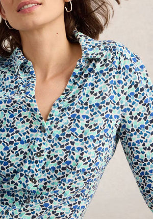 White Stuff Annie Heart Print Jersey Shirt, Blue