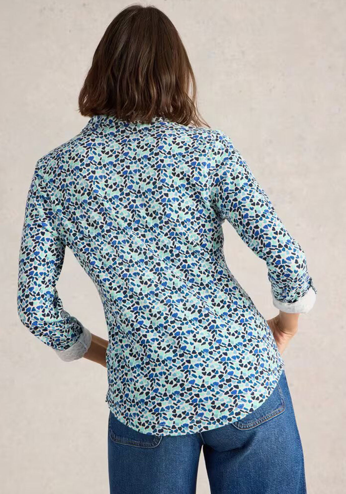 White Stuff Annie Heart Print Jersey Shirt, Blue